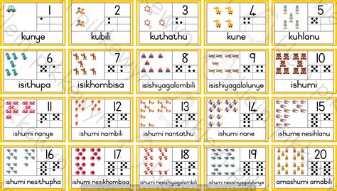 Isizulu [picture Number Dot Name] Of Numbers 1 20 Teacha