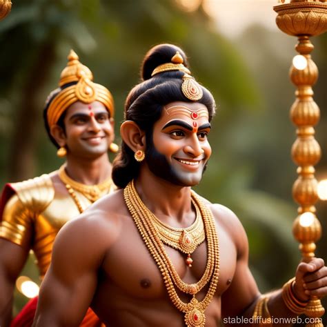 Hanuman And Rama Playful Celestial Bond Stable Diffusion Online