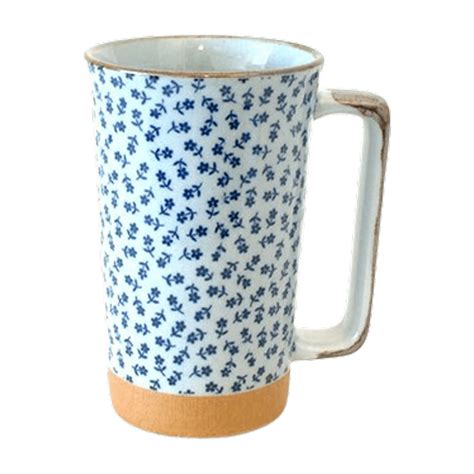 Mug en céramique japonaise motif feuilles bleues boutique de thé