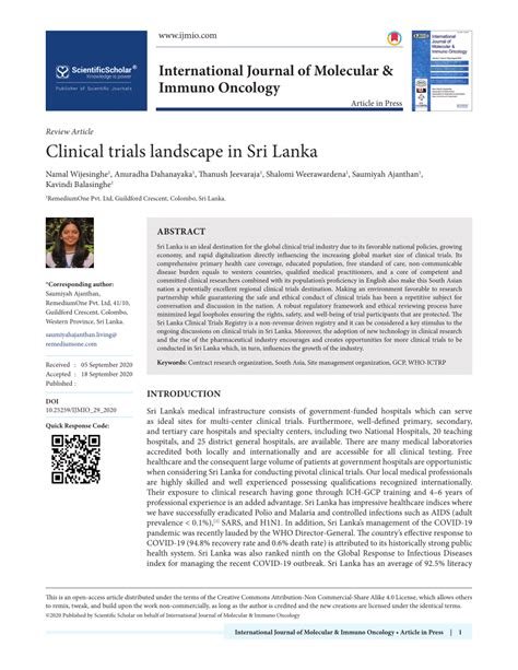 Pdf Clinical Trials Landscape In Sri Lanka