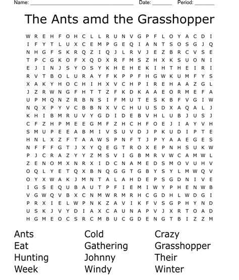 The Ants Amd The Grasshopper Word Search WordMint