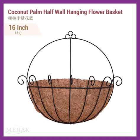 Coconut Palm Half Round Wall Metal Hanging Flower Plant Basket Pot