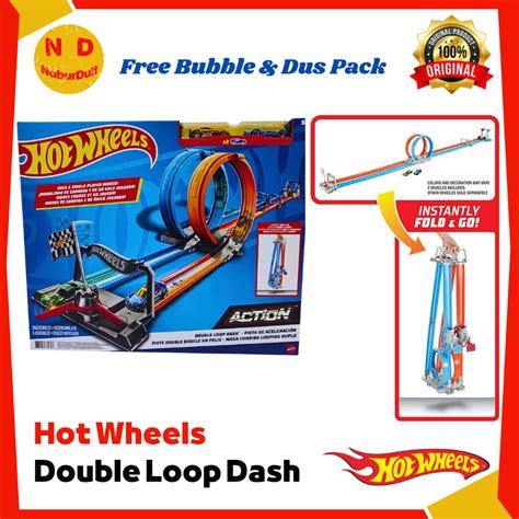 Jual Hot Wheels Track Double Loop Dash 2 Jalur Balapan Launcher Original Mattel Mainan Anak Ori