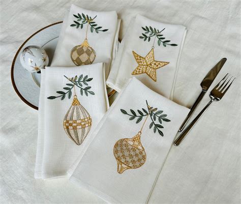 Embroidered Christmas Napkins Christmas Decor Embroidered - Etsy