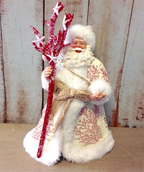 Coral Christmas Santa Nautical Christmas Ornaments Coastal Christmas