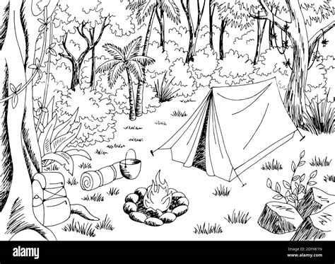 Selva Camping Selva Tropical Bosque Gr Fico Blanco Negro Paisaje Dibujo