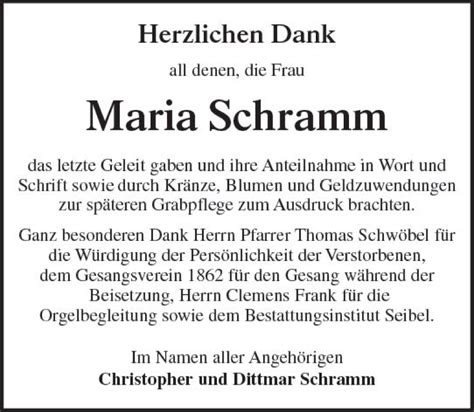 Traueranzeigen Von Maria Schramm Vrm Trauer De