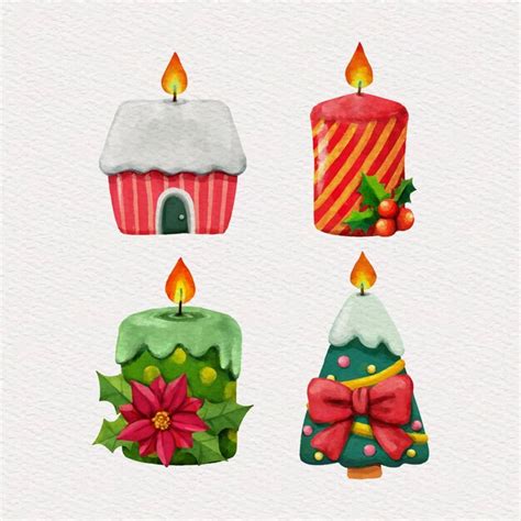 Colección de velas navideñas en acuarela Vector Gratis