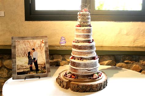 Vintage Rustic Naked Wedding Cake With Fresh Berries Accents