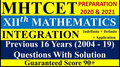 Integration Previous Years Questions With Complete Solution Mht Cet