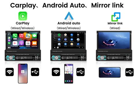 Hikity Autoradio 1 Din avec Wireless Carplay Android Auto 7 Écran