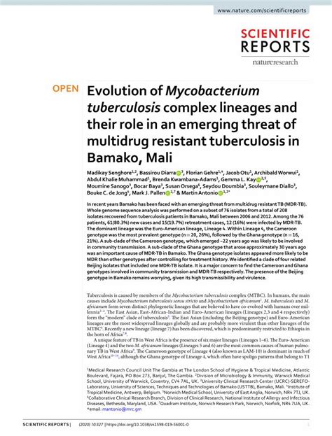 Pdf Evolution Of Mycobacterium Tuberculosis Complex Lineages