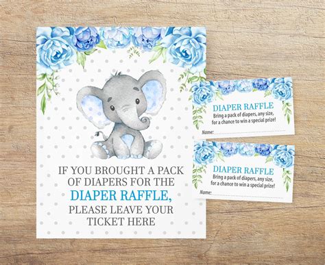 Blue Diaper Raffle Tickets Boy Elephant Theme Baby Shower Etsy