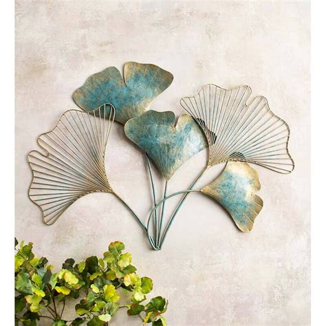 Wind Weather Handcrafted Indoor Outdoor Metal Ginkgo Leaf Wall Art