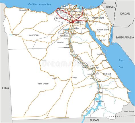 Detailed Egypt Road Map With Labeling Stock Vector Illustration Of