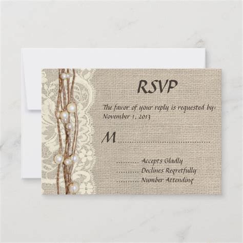 Rustic Burlap Lace Pearls Wedding Invitation Zazzle