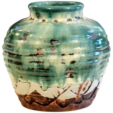 Awaji Pottery Art Studio Japanese Manipulated Drip Flambe Glaze Jar