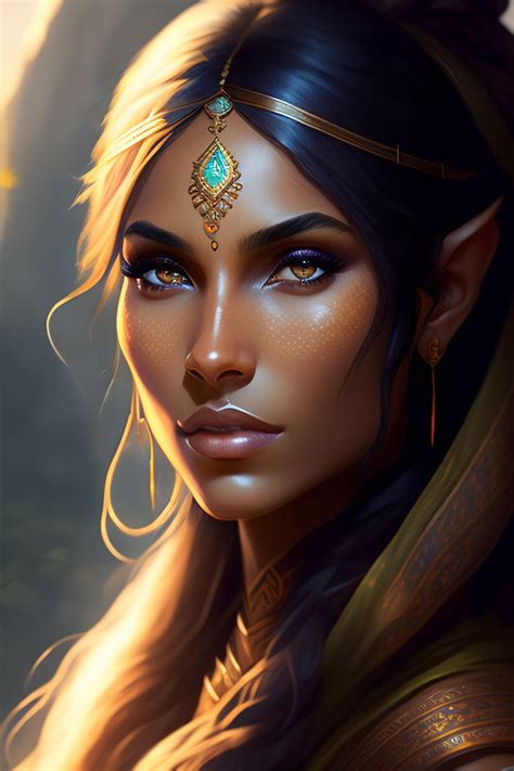 Lexica Elf Woman With Tan Brown Skin Blue Eyes Dark Freckles High