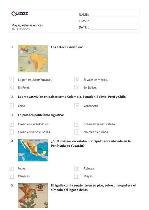 Civilizaci N Azteca Hojas De Trabajo Para Grado En Quizizz