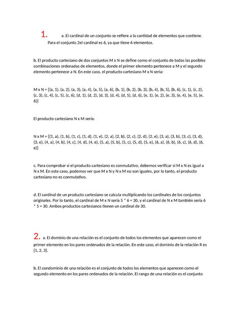 Matematicas Discretas Trabajo A El Cardinal De Un Conjunto Se