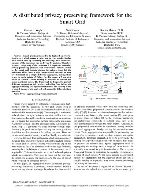 PDF A Distributed Privacy Preserving Framework For The Smart Grid