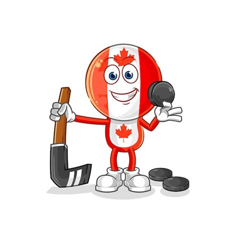 Premium Vector Canada Flag Head Playing Hockey Vector Cartoon Character