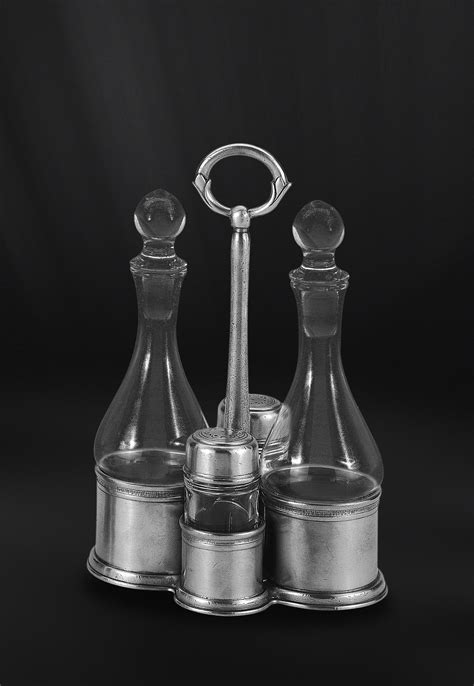 Pewter Glass Oil Vinegar Cruet Set Italian Pewter Tableware