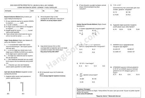 Matematik 8 Sınıf 1 Dönem 1 Yazılı Soruları 2022 2023 Hangisoru