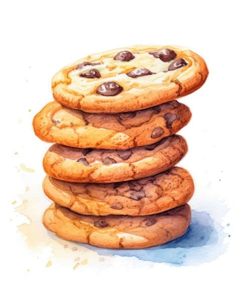 Premium AI Image A Watercolor Painting Of A Stack Of Chocolate Chip