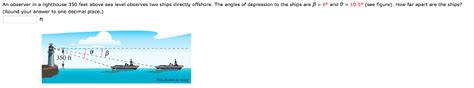 Solved An Observer In A Lighthouse 350 Feet Above Sea Level Chegg