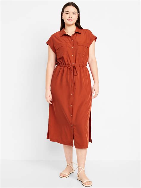 Waist Defined Utility Midi Shirt Dress Old Navy