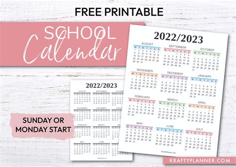 Free Printable Year at a Glance School Calendar — Krafty Planner