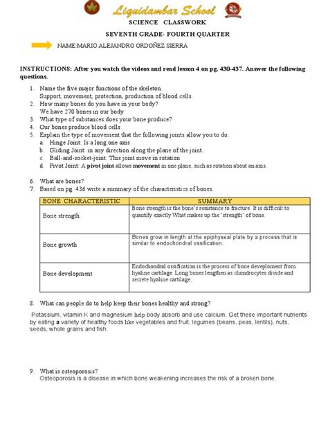 7th Grade Science Classwork Pdf