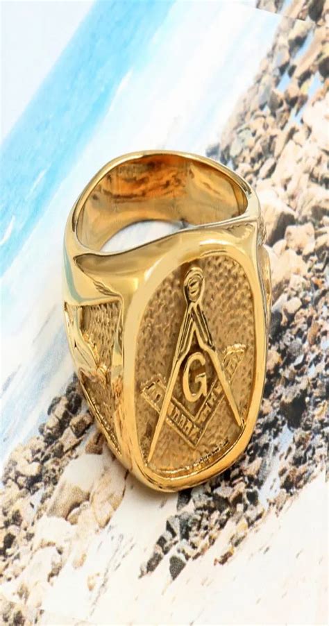 Gold L Stainless Steel Masonic Ring For Men Master Masonic Signet