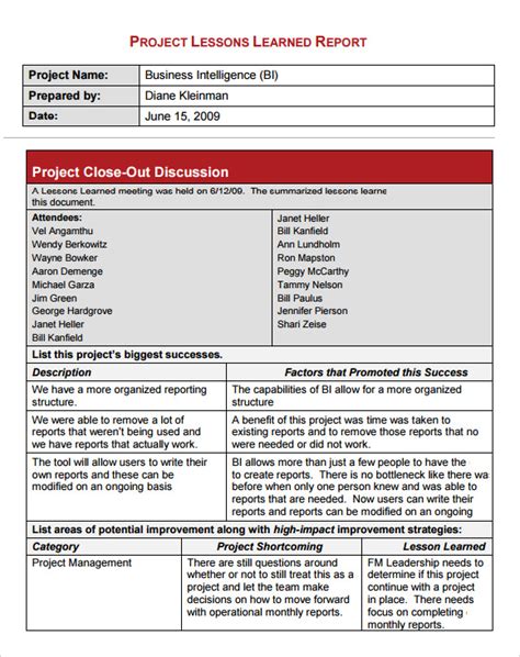 Safety Lessons Learned Template