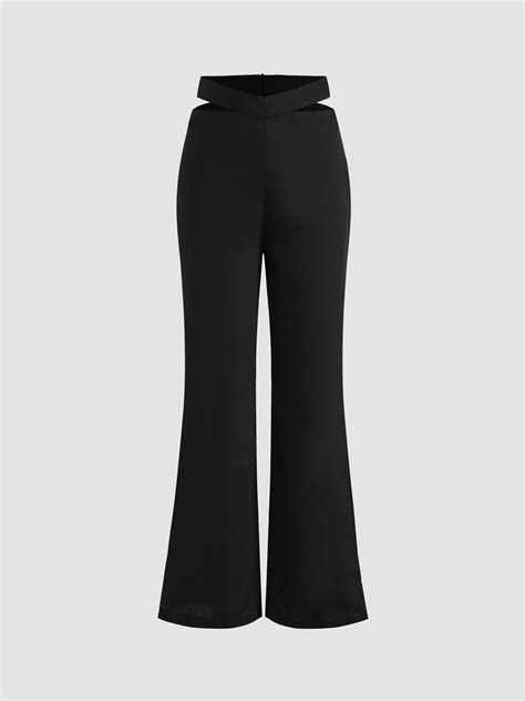 Solid Waist Cut Flared Trousers Cider