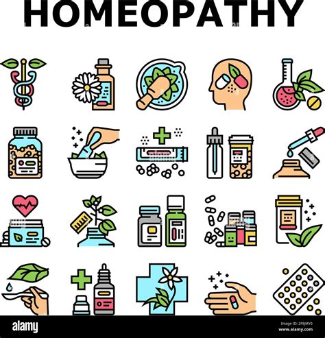 Colección de Iconos de la Medicina de la Homeopatía Set Vector Imagen