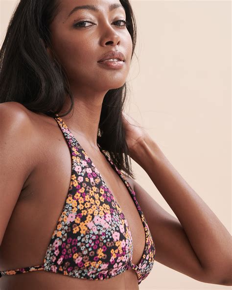 Roxy Beach Classics Triangle Bikini Top Anthracite Floral Daze