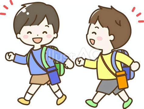 リュックを背負って歩く子どもたち 男子イラスト No 24240065｜無料イラスト・フリー素材なら「イラストac」