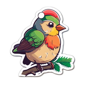 Cute Sticker Of A Bird With A Christmas Hat Clipart Vector Sticker