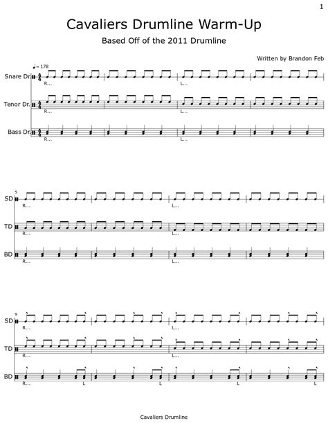 Cavaliers Drumline Warm Up Sheet Music For Marching Bass Drums