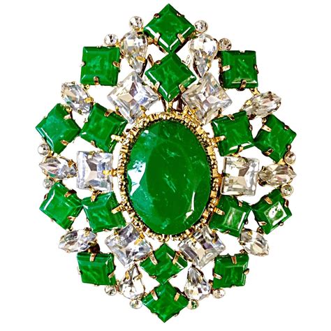 Gorgeous Vintage Arnold Scaasi 1960s Emerald Green Rhinestone Large