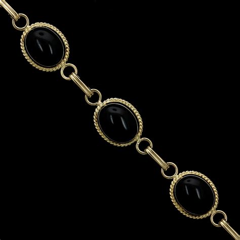 14k Yellow Gold Estate Black Onyx Bracelet Long S Jewelers