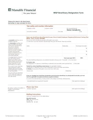 Fillable Online RRSP Beneficiary Designation Form Manulife Financial