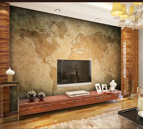 World Map Wallpaper D Embossed Wall Mural Modern Home Decor Etsy