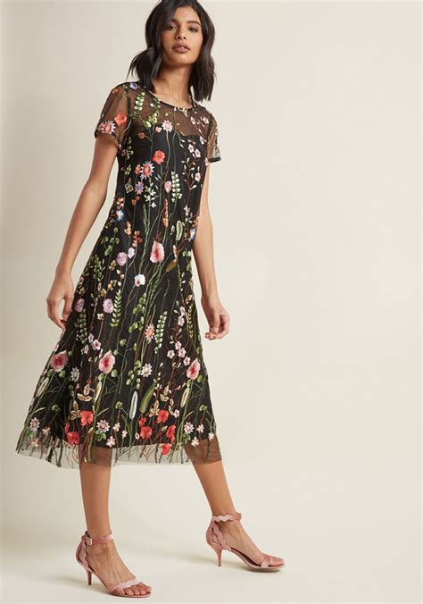 Floral Midi Dress With Embroidered Overlay Modcloth Floral