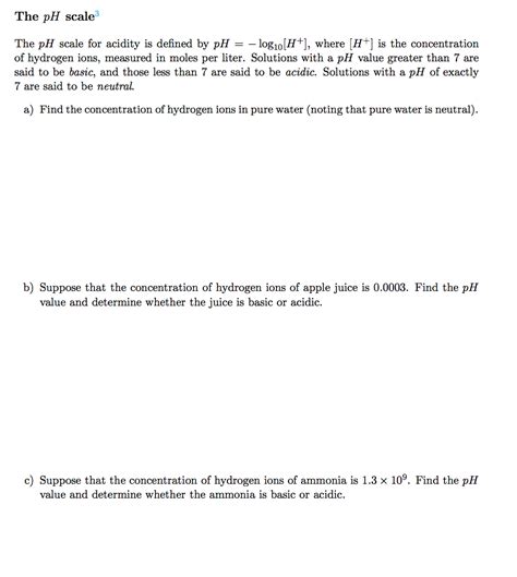 Solved The PH Scale For Acidity Is Defined By PH Chegg