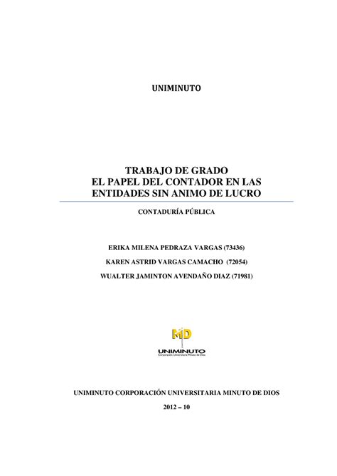 El Papel Del Contador P Blico En Las Esal Uniminuto Trabajo De Grado