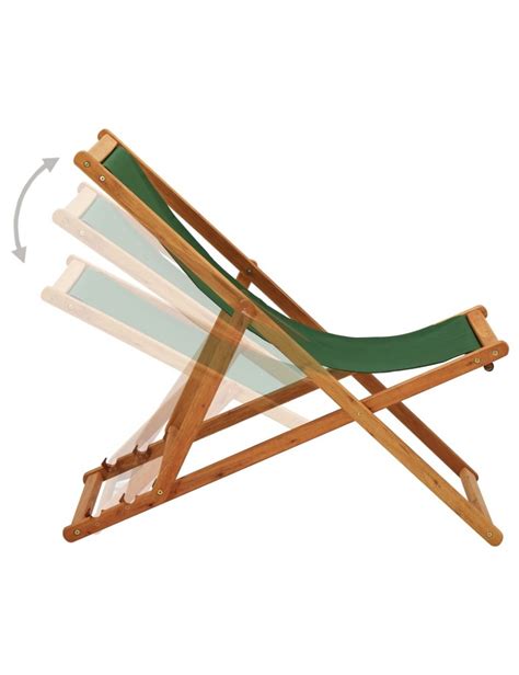 Chaise Pliable De Plage Bois D Eucalyptus Et Tissu Vert Jardinao