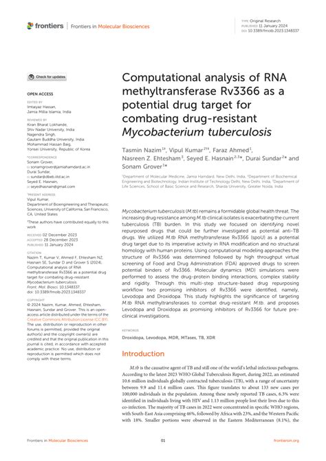 Pdf Computational Analysis Of Rna Methyltransferase Rv As A